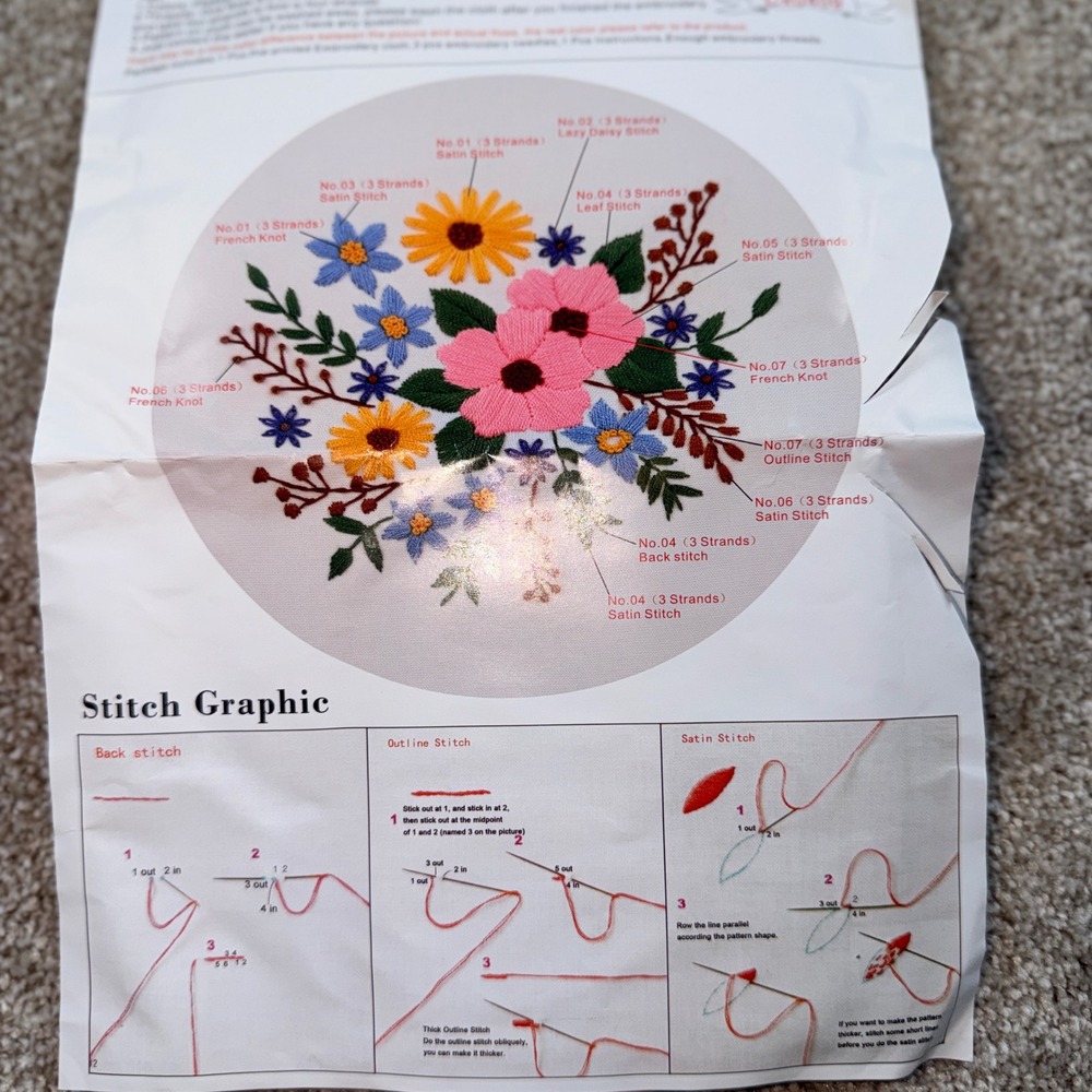 DIY Floral Embroidery Kit Pre-Printed Flower Bouquet CX0409 Beginner Needlework‎